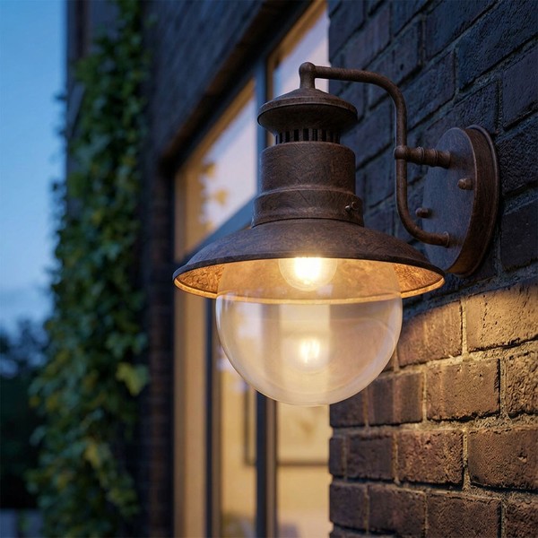 Wandlampe Wandleuchte AußEn Gartenlampe Laterne Rost 1 Flammig Led Glas H 27 Cm-image