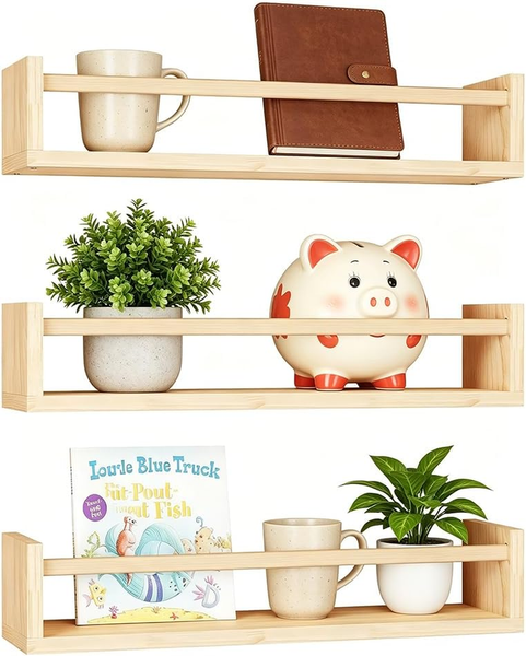 Kinderzimmer Wandregal Aus Massivholz 3Er-Set FüR BüCher Spielzeug & Dekoration-image