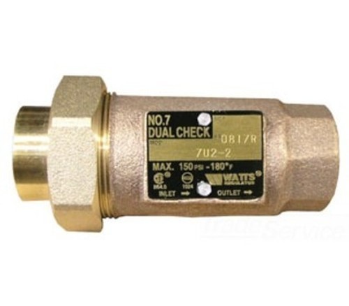 WATTS LF7 Dual Check Valve 3/8" Cast Copper Silicon 150 PSI FNPT x FPT