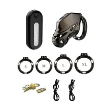 Remote Control Chastity Cage E-stim Intensities Cage with 4 Rings Key For Men