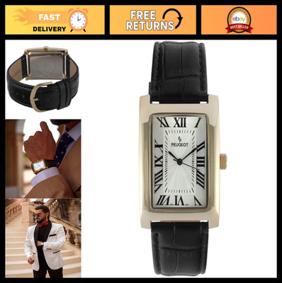 Vintage 14K Gold Plated Men's Tank Watch, Roman Numeral Dial, Elegant Design