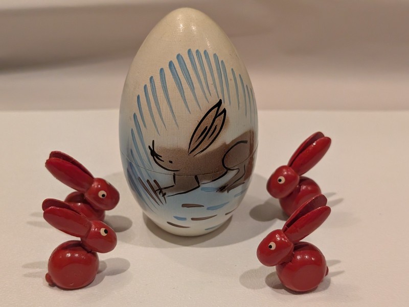 Vintage, Hand Painted, Poland Easter Egg, With Bunnies