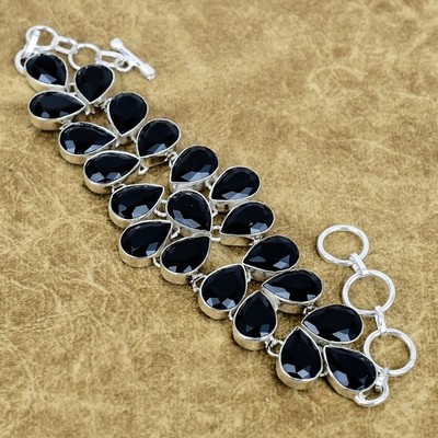 Natural Black Spinel Gemstone Bracelet 925 Sterling Silver Pear Jewelry For Girl