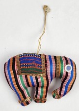 Vtg. Satin Striped Stuffed Hanging Elephant Made In India