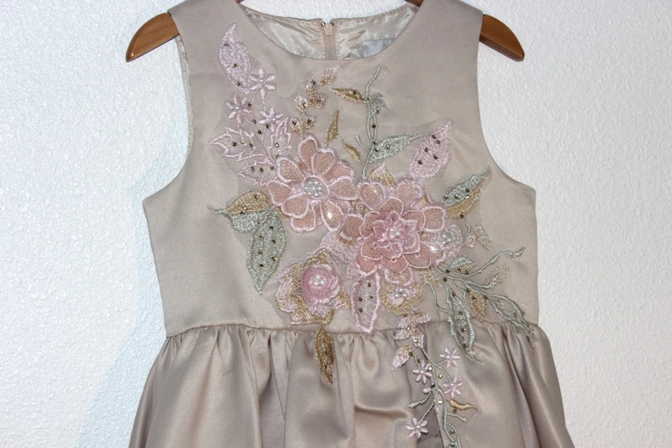 Rare Editions Size 6 Formal Party Dress Beige Pink Applique Embroidery Tulle - Image 2 of 4
