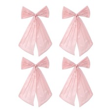 4 Pack Pink Bow Party Decorations 12"x20" Sparkle Organza Bows Big Satin Bows