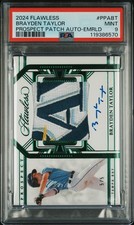 Brayden Taylor 2024 Panini Flawless Prospect Patch Auto #PPABT Emerald /5 PSA 9