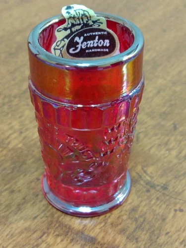 Fenton Iridescent Carnival Glass Toothpick Holder God Bless Our House w/Sticker