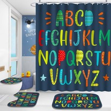 4 Pcs Bathroom Shower Curtain Set,Kid's Bathroom Set,Shower Curtain Sets with...