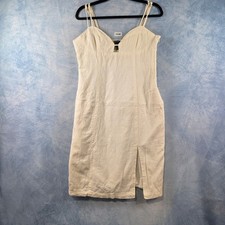 Forever 21 Women Cream Linen Blend Midi Dress Sweetheart Slit Size Large