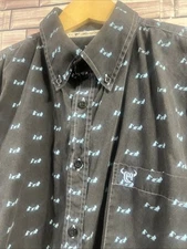 Cowboy Hardware Mens M shirt Black turquoise team roping print Rodeo western