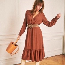 Sezane Titiane Midi Dress Brown 34 NWOT