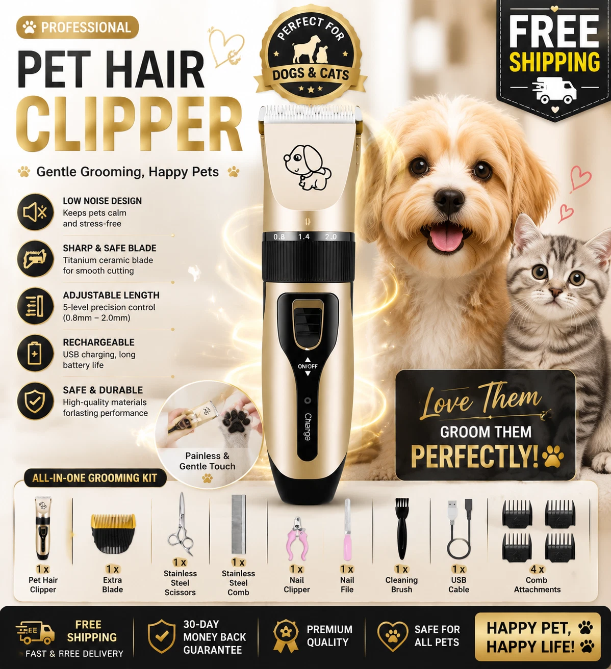 Professional Pet Hair Clipper – Gentle, Safe, and Precise Grooming for Dogs