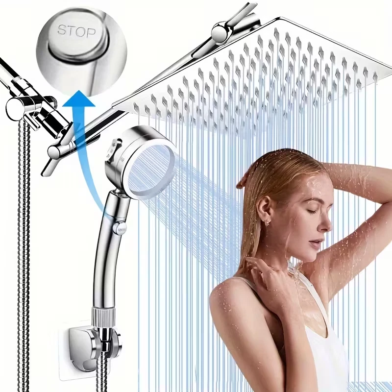 Dual Shower Head with Handheld Spray - 12 Inch All-Metal High Pressure Rain Show