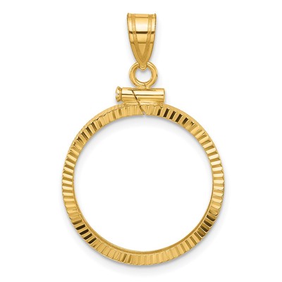 10k Yellow Gold Diamond-cut 20.1mm x 2.1mm Screw Top Coin Bezel Pendant