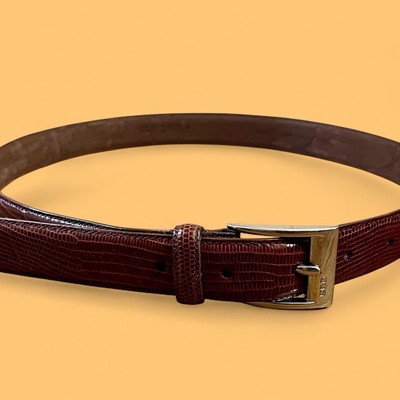 Ralph Lauren Lizard Embossed Leather Belt Brown Silver  display picture 1