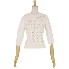 Dior Christian Women's 3 4 Sleeve Rhinestone Wool Knit Sweater Top Used MOLO-0