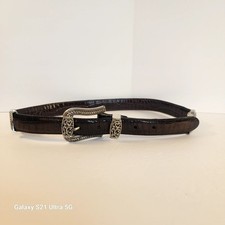 BRIGHTON Twisting Reversible Two-Tone Croc Embossed Hinged Leather Belt Size M