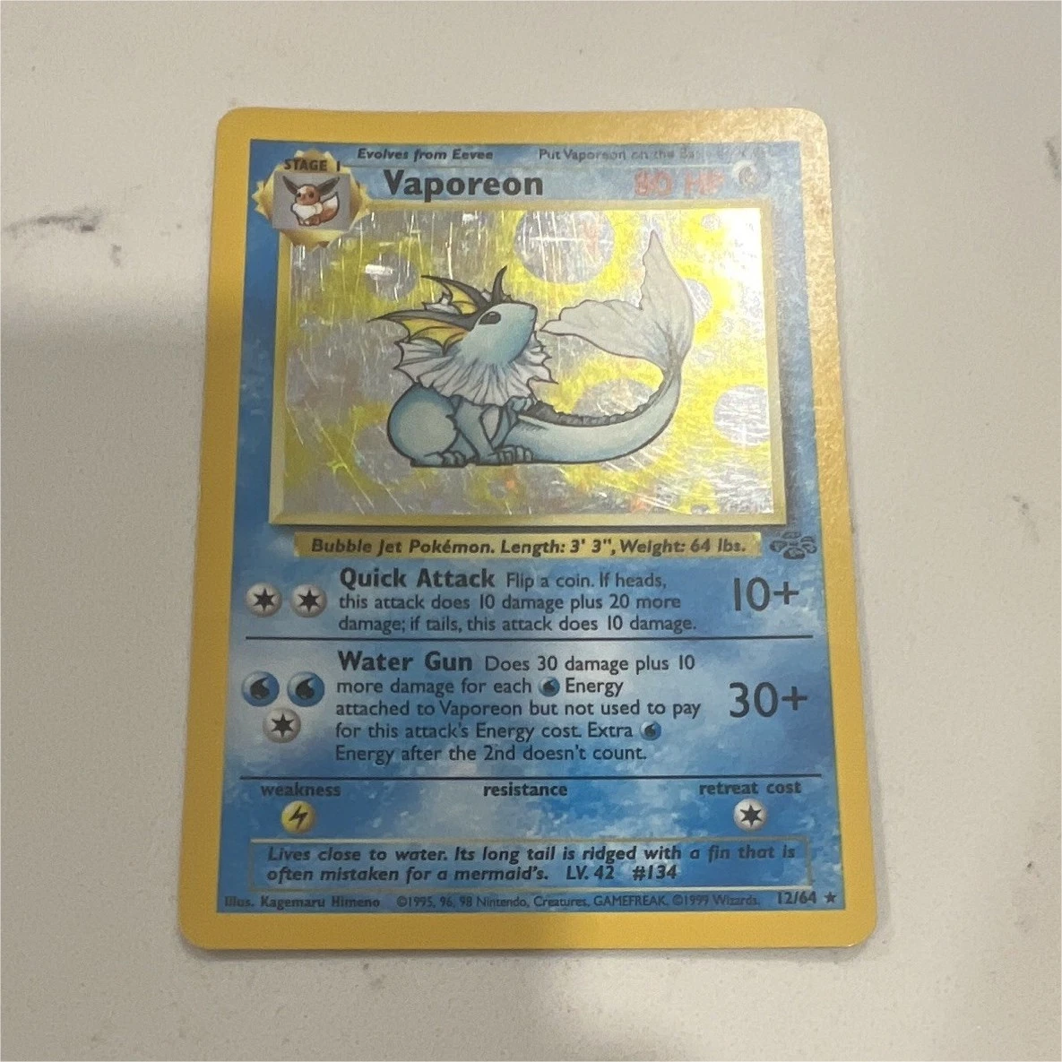 1999 Vaporeon 12/64 Jungle Holo Rare Unlimited English Pokemon TCG