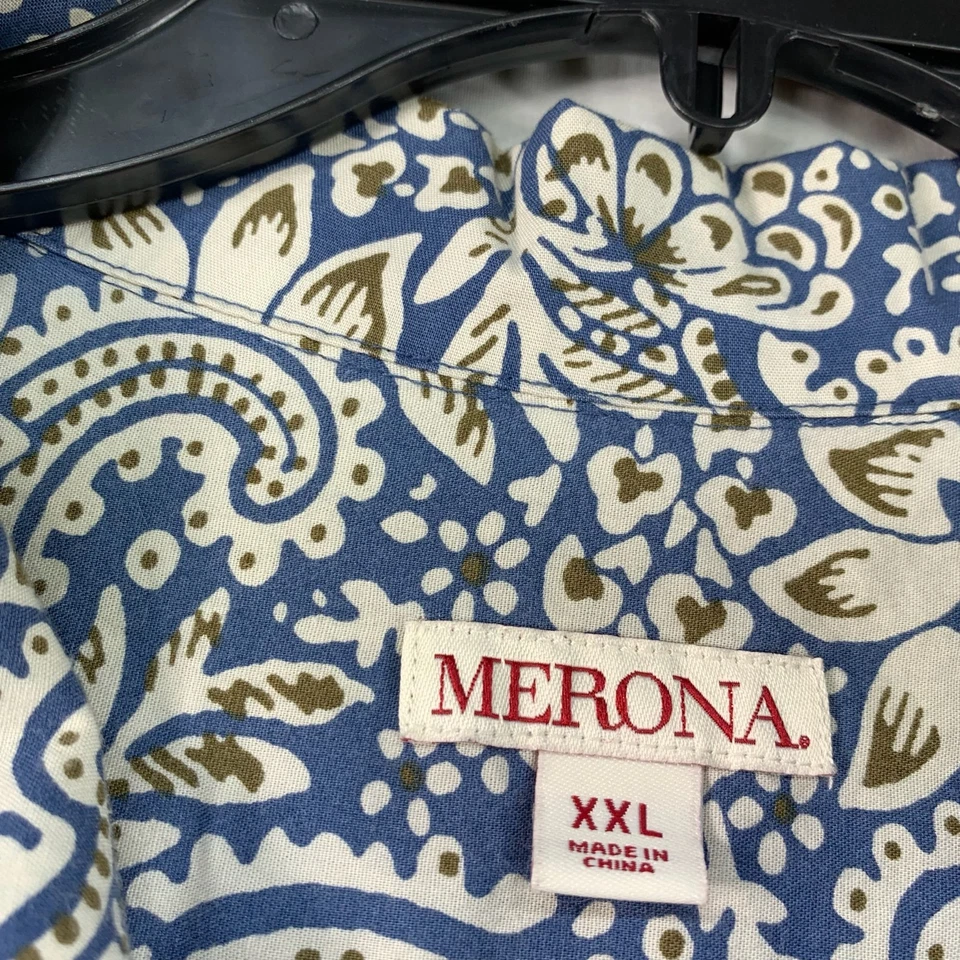 Merona  Button Down Shirt Mens Size  XXL Blue Floral Short Sleeve 100% Cotton - Image 3 of 4