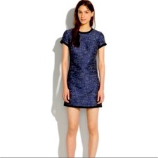 Madewell Shimmer Weave Blue Metallic Black Panel Tweed Shift Dress 12