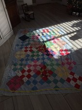 Vintage Handmade Patchwork Quilt 72x60 Multicolor Tied Blanket