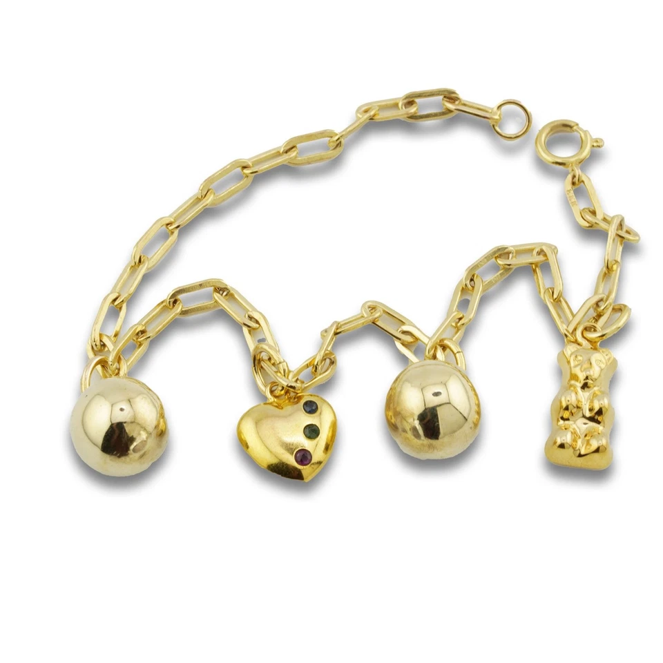 Charm Anker Gold Armband 333 8 Kt Gelbgold Teddy Herz Kugel Design Wert 650,- - Bild 3 von 4