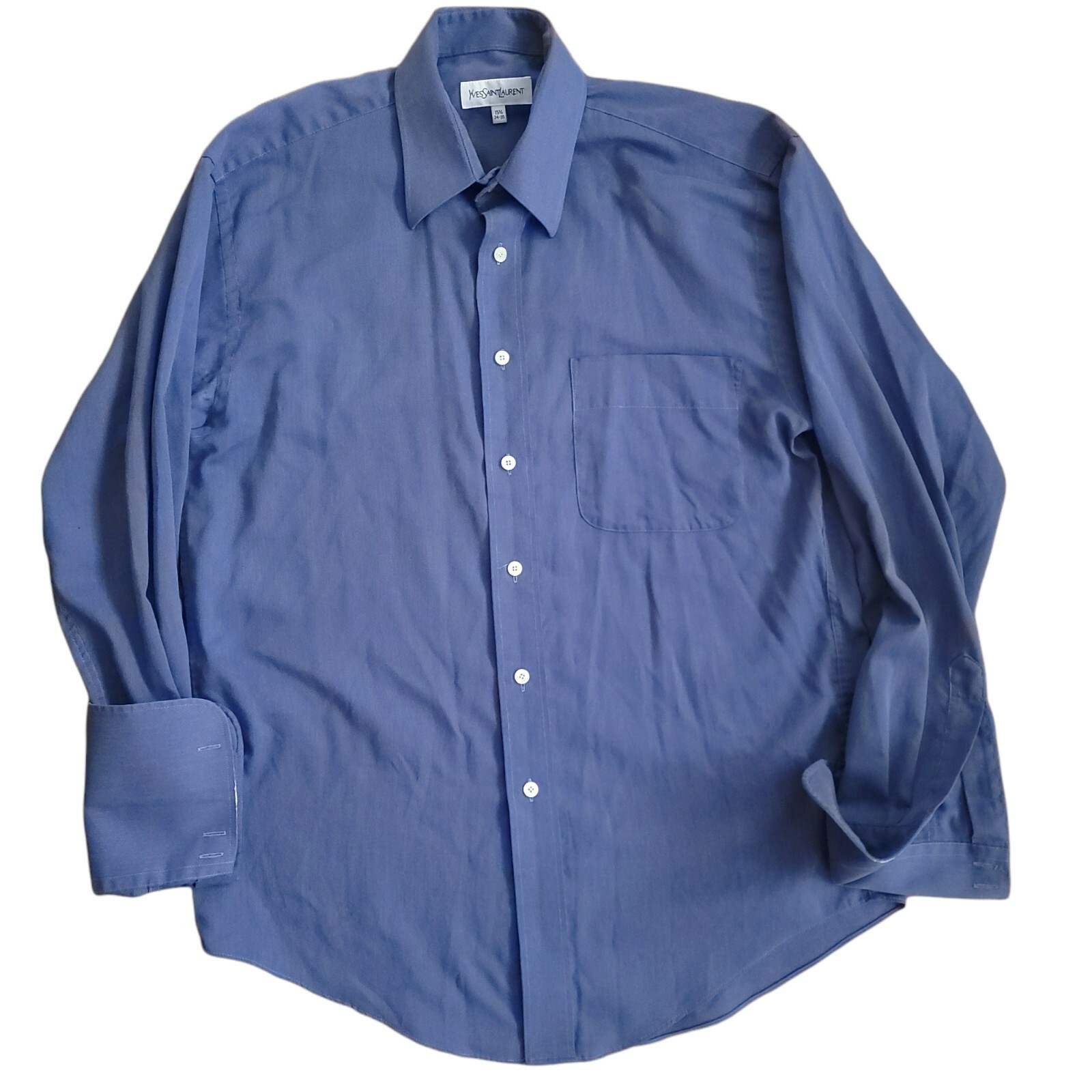 Camicia abito blu Yves Saint Laurent YSL da uomo 15 5 polsini francesi manica lunga