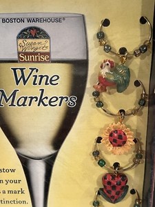 RARE NIB Susan Winget Wine Charms Sunflower Heart Rooster CottageCore Grandma
