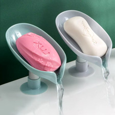 2Pcs Drain Soap Holder Leaf Shape Soap Box Suction Cup Tray Kitchen Bathroom