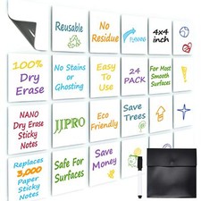 Dry Erase Sticky Notes. Reusable Whiteboard Stickers 4"x4" - 24 Pack. Suitabl...