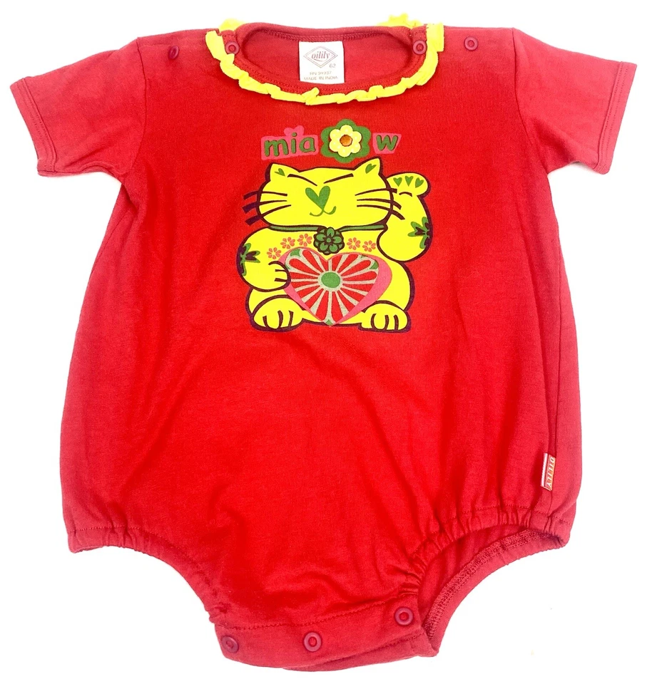 Oilily Bebé Niña Talla 62 Lucky Money Gato Una Pieza Volantes Bloomers Maneki Neko Foto 4 de 4