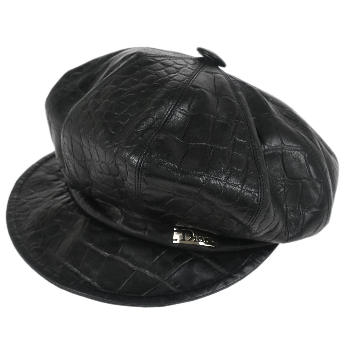 Petit chapeau casquette newsboy cuir gaufré noir Christian Dior bon état 164909