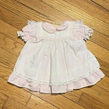 VTG Bryan Pink Stripe Ruffles Lace Pinafore Apron Dress 3-6 Months
