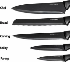 Home Hero 7 Piece Cutlery Knife Kitchen Set w/ 2 Stage Sharpener, Stand