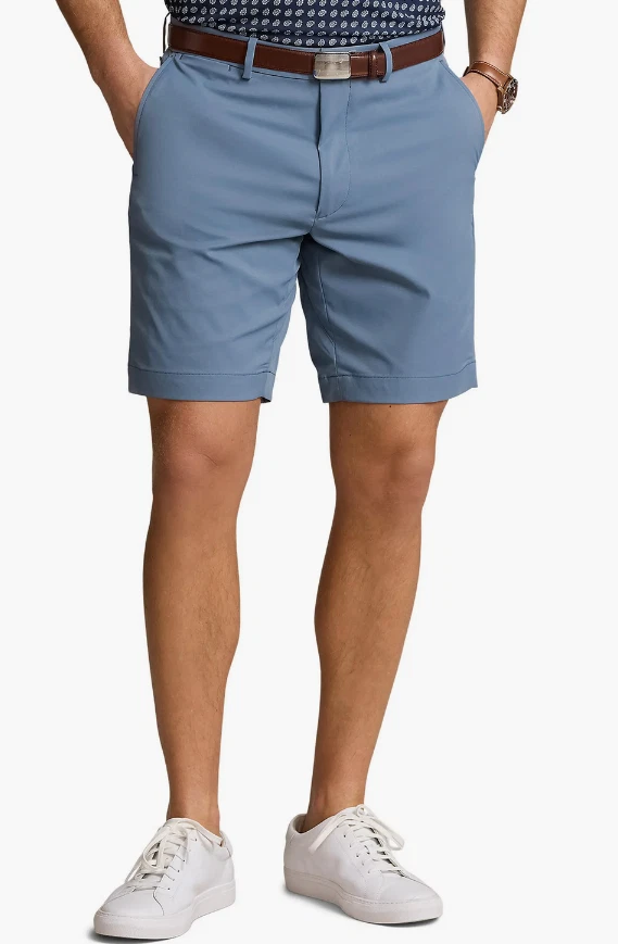 $110 Polo Ralph Lauren Flat Front Stretch Chino Shorts, Blue, 40