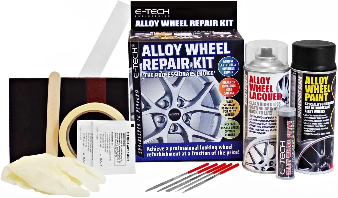 Car Alloy Wheels Lacquer Spray Paint Kit ETech Black Repair 400ml Can