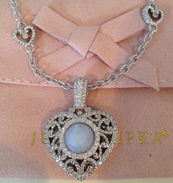 NWT - Judith Ripka Sterling Silver Clear CZ Chalcedony Heart Pendant Necklace