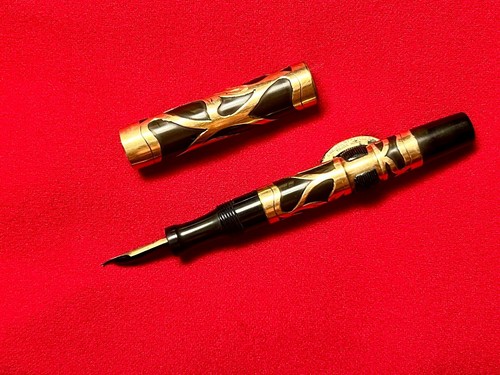 Antique CONKLIN 4.25” Fountain Pen 14k Gold Filigree Overlay Crescent-Filler