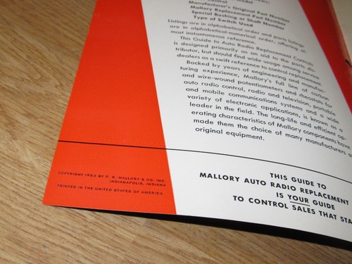 1953 MALLORY Auto Radio Replacement Controls Guide/Catalog Store Brochure J1321 - Picture 5 of 5