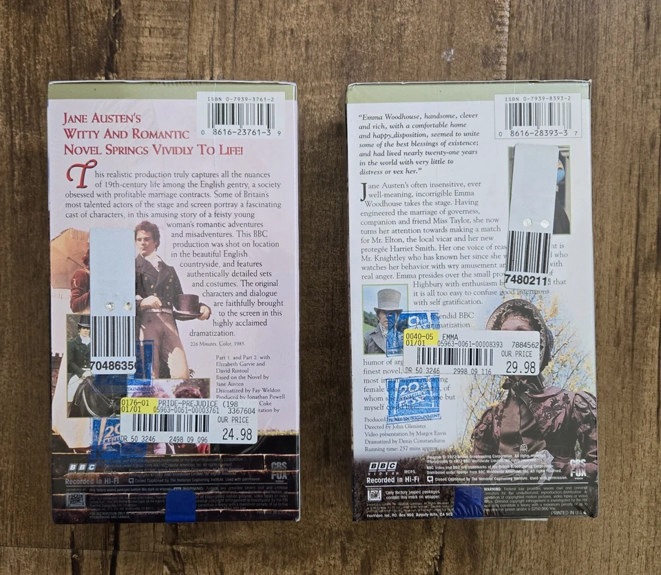 Pride & Prejudice + Emma 4 VHS TAPE Lot of 2 SET Jane Austen SEALED Brand New - Image 2 of 4