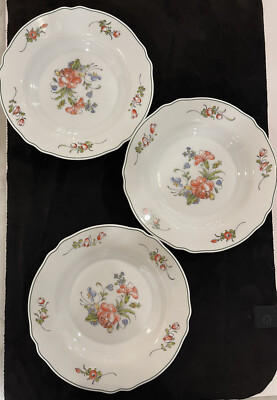 3 VTG Arcopal ARC France Provincial Rim Soup Bowls France Floral Scalloped - 9''