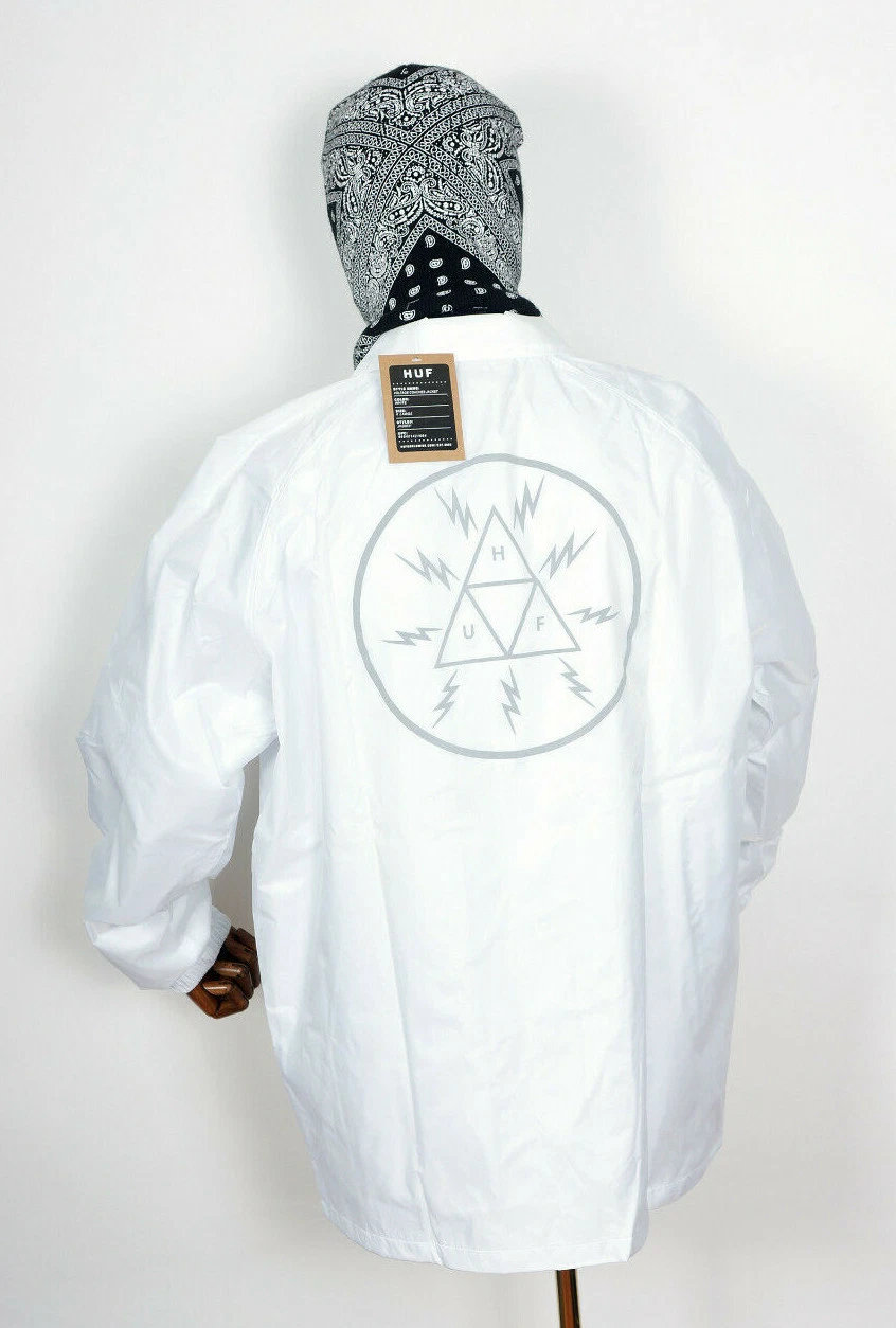 Huf Worldwide Windbreaker Coach Jacket Voltage Coaches White In XL Rain