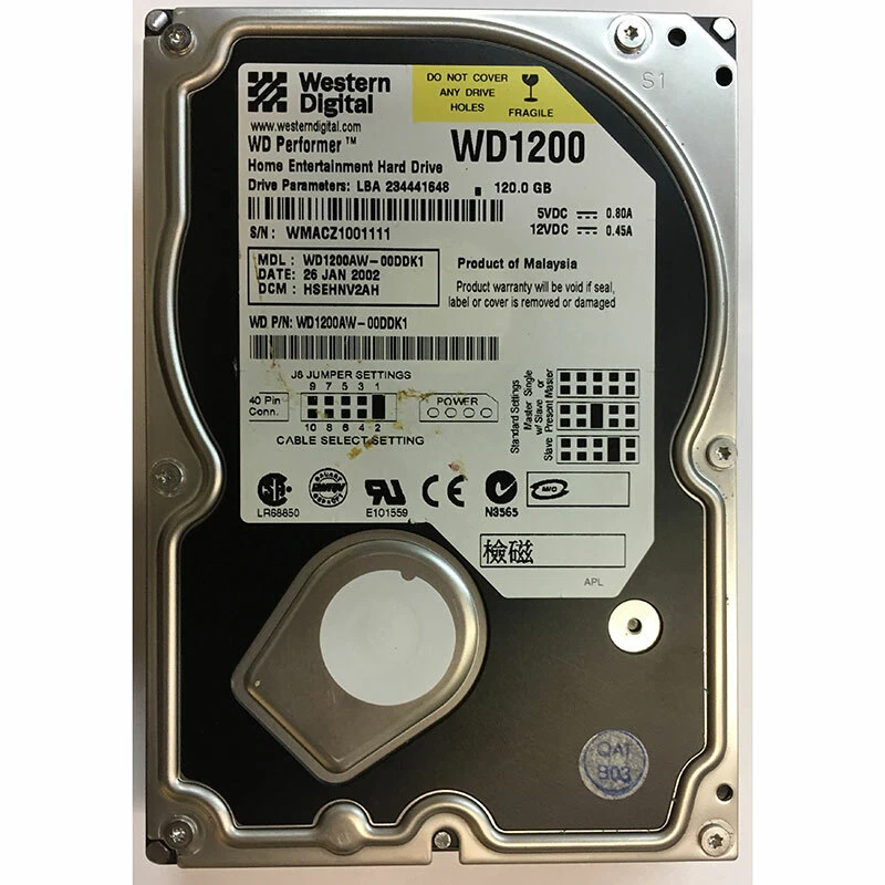 WD1200AW-00DDK1 - Western Digital 120GB 7200 RPM IDE 3.5" HDD - Image 1 of 1