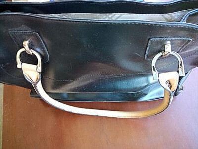 London Fog Faux Leather Vintage Large Tote Purse Bag Black with