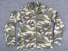Cabelas Fleece Jacket Boys Large Full Zip Green Beige Camouflage Long Sleeve