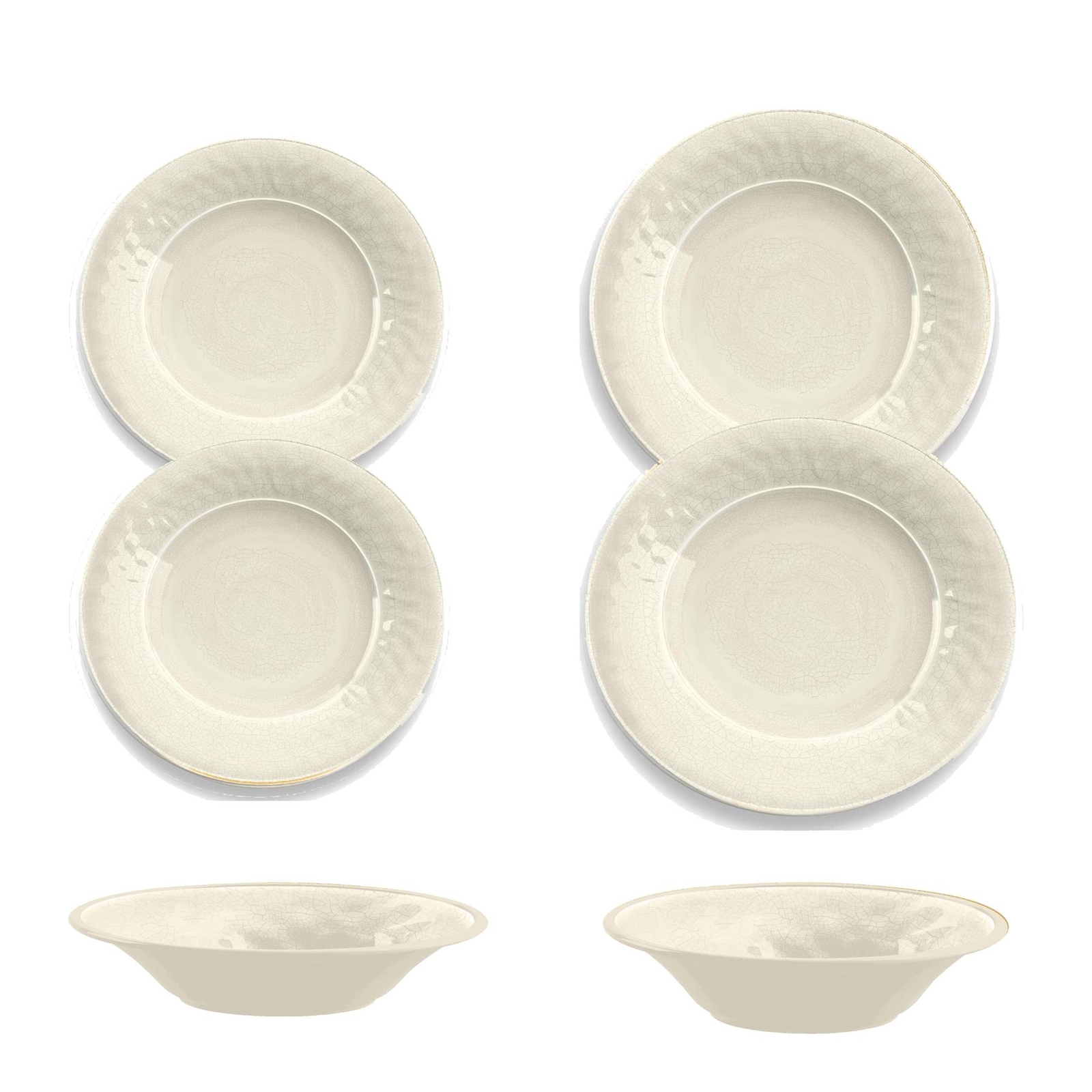6 Piece Cream Crackle Glaze Melamine/Plastic Outdoor Dinnerware - Set for 2