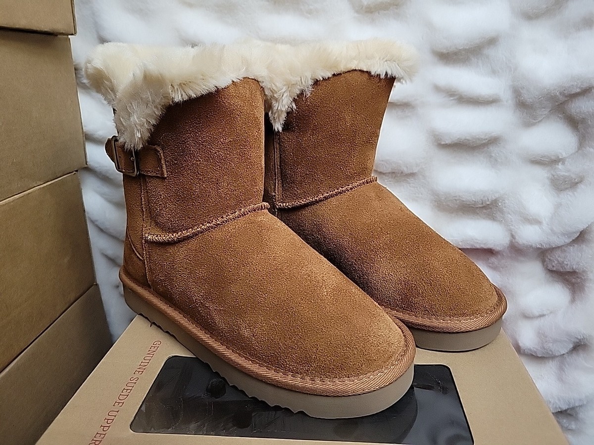 Style & Co Womens Ankle Boots 6M Tiny2 Tan Suede Leather Faux Fur