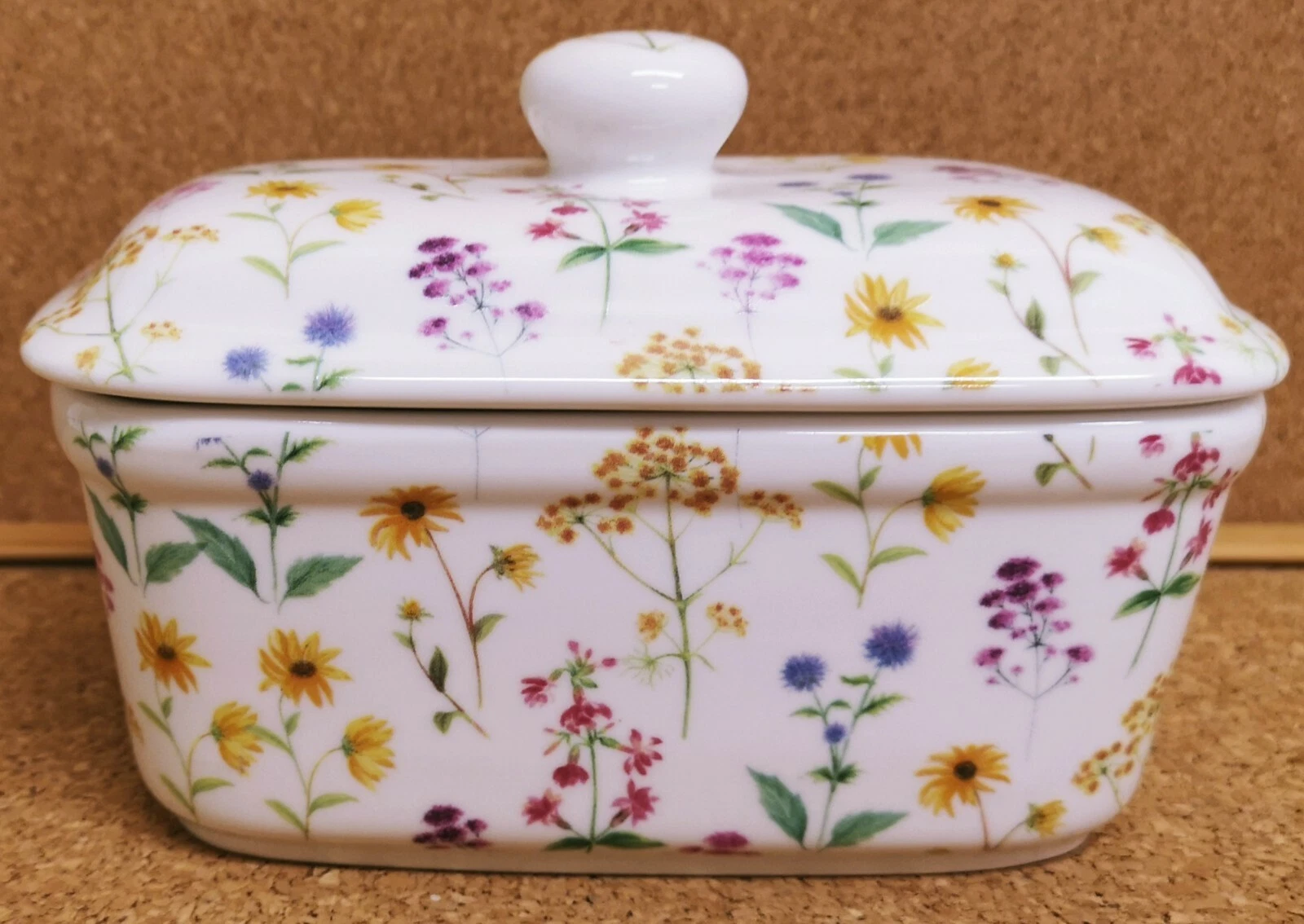 Meadow Flowers Butter Dish Fine Bone China Bright Multi Floral Lidded Container