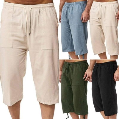 Mens Summer Cotton Linen Loose Trousers Long Pants Baggy Beach Casual Sweatpants